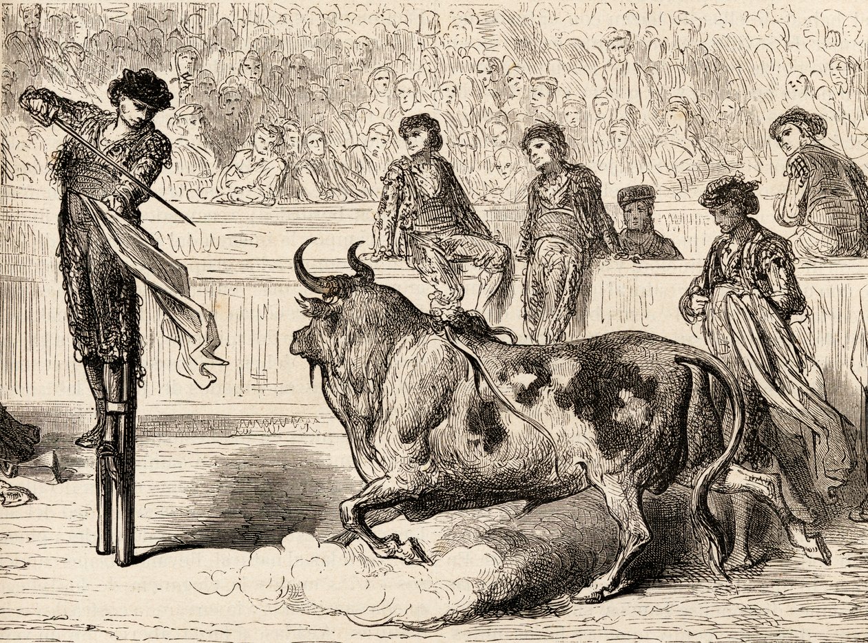 Un torero sur des échasses à Séville, Espagne, 1878 - European School