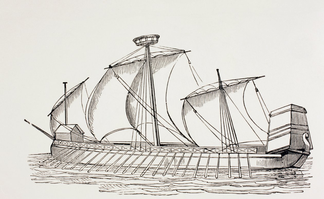 Galère à trois mâts du XVIe siècle avec voiles carrées, vers 1880 - European School