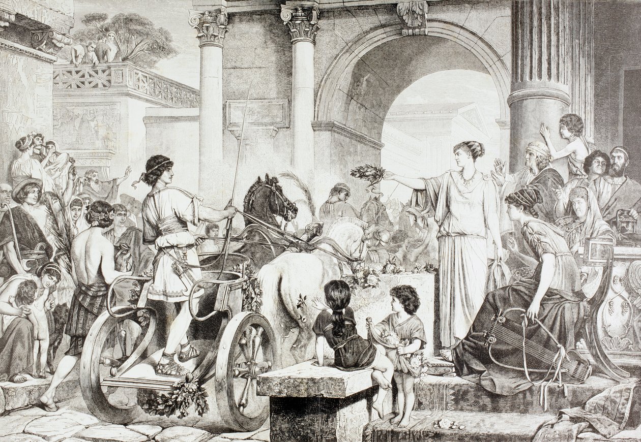 La fin de la course de chars aux Jeux Olympiques dans la Grèce antique, de 
