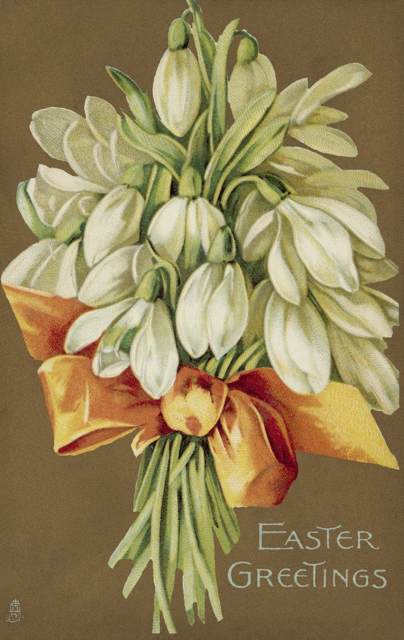 Bouquet de perce-neige, vœux de Pâques (lithographie couleur) - European School