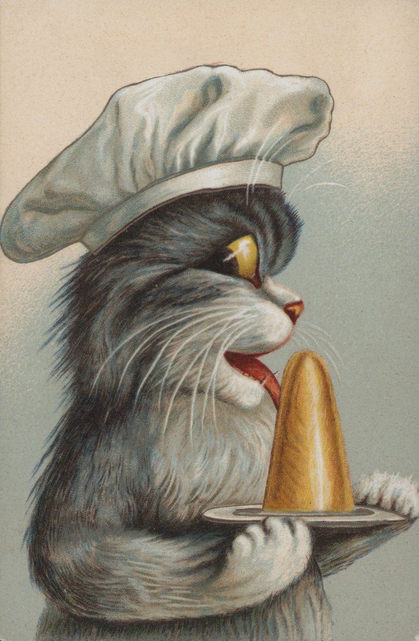 Chat avec un dessert (chromolitho) - European School