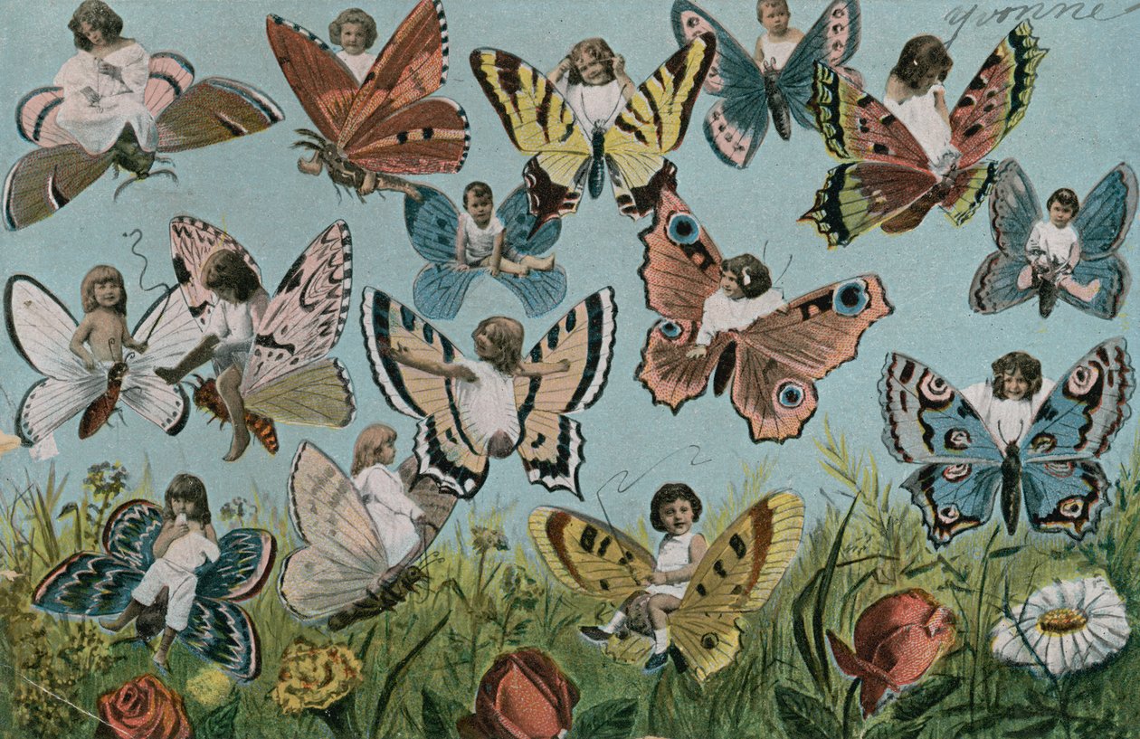 Enfants en papillons (lithographie couleur) - European School