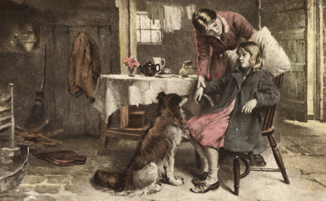 Petite fille souffrante (lithographie couleur) - European School