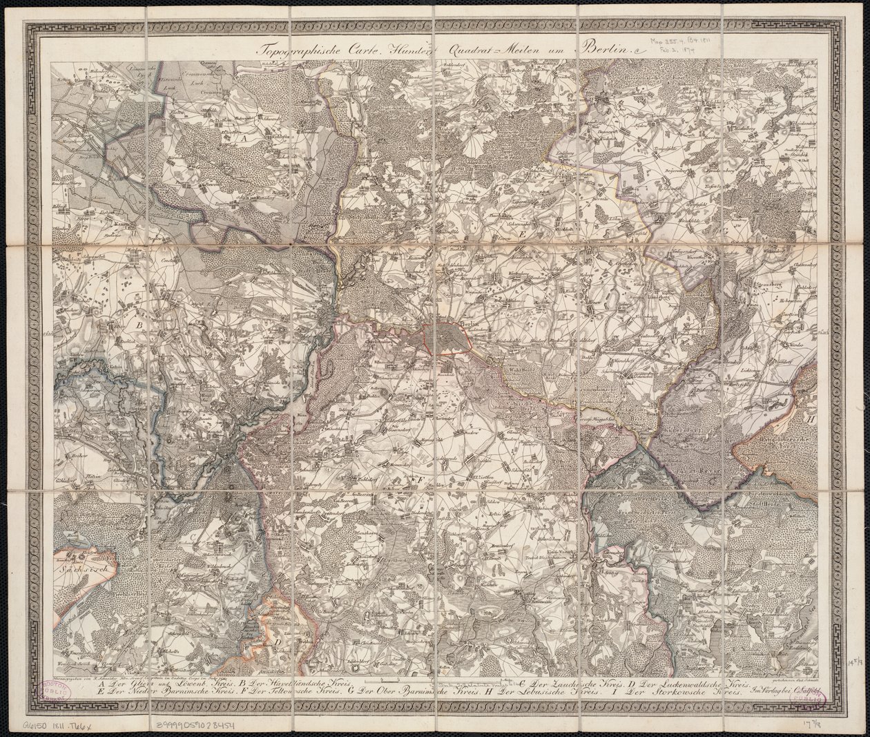 Carte topographique de cent milles carrés autour de Berlin - F. Schneider