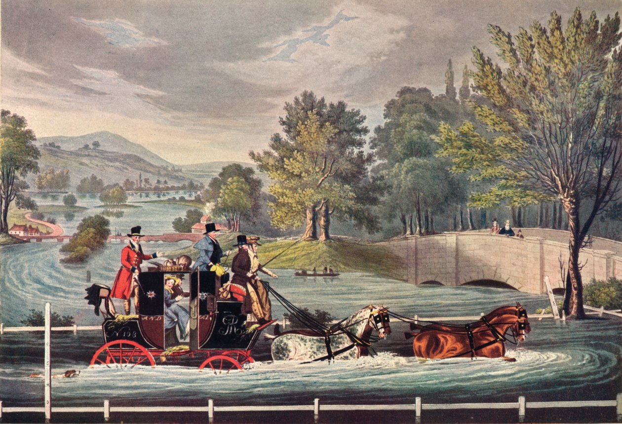 Diligence dans une inondation, vers 1827, 1904 - F Rosenbourg