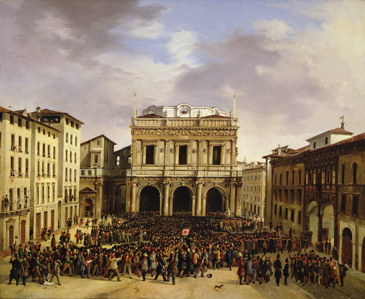 Le Peuple de Brescia rassemblé sur la Piazza della Loggia, 23 mars 1849 - Faustino Joli