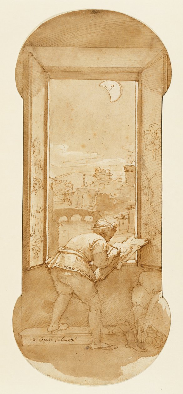 Taddeo dessinant au clair de lune dans la maison de Calabrese - Federico Zuccaro