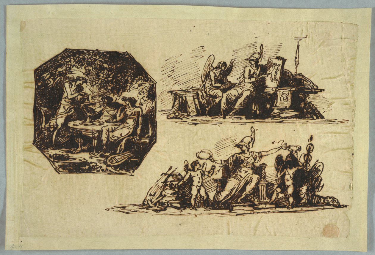 Bacchus, Apollon et Mnémosyne; Minerve avec trophées - Felice Giani