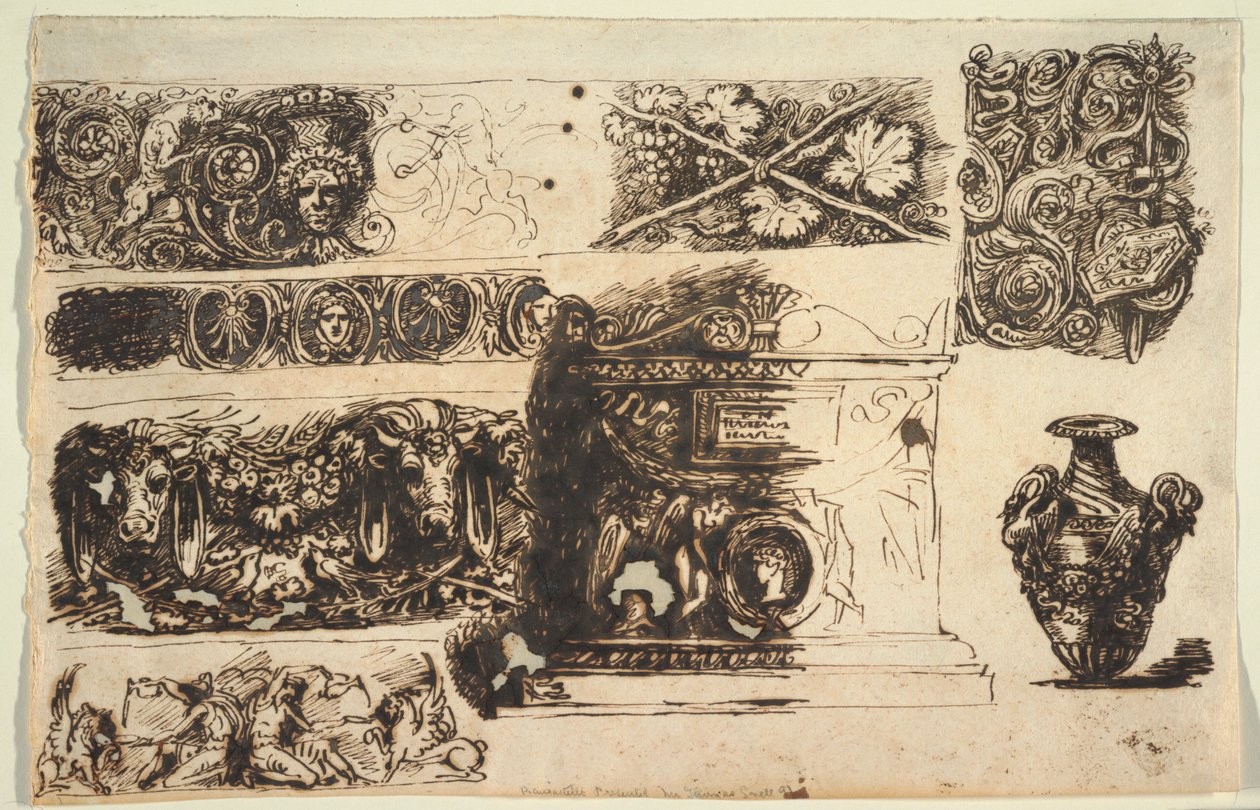 Frises; Un sarcophage antique; Un vase - Felice Giani