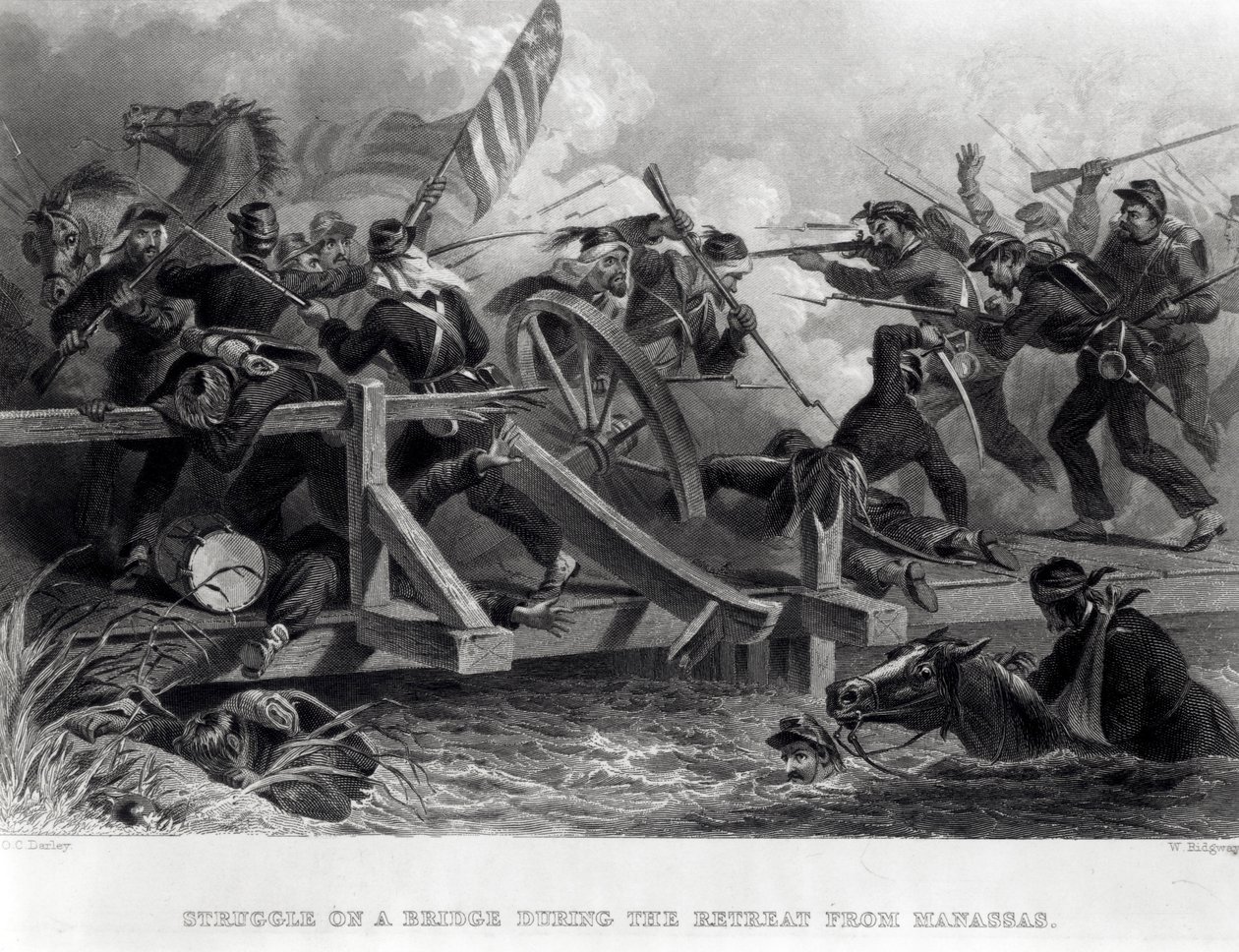 Lutte sur un Pont Pendant la Retraite de Manassas, juillet 1861, gravé par W. Ridgway, 1862 - Felix Octavius Carr Darley