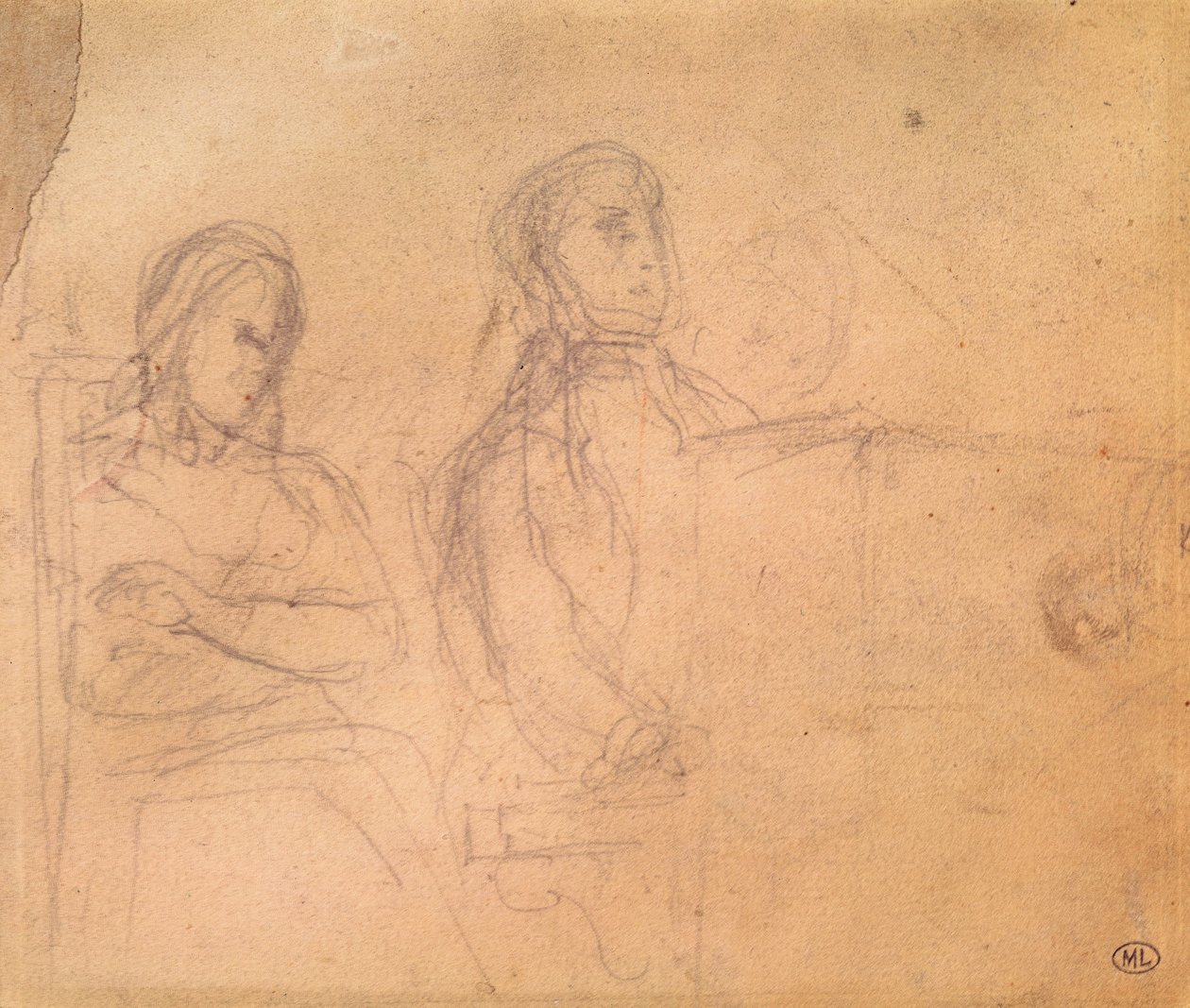 Étude pour un portrait de Frédéric Chopin (1810-49) et George Sand (1804-76) - Ferdinand Victor Eugene Delacroix