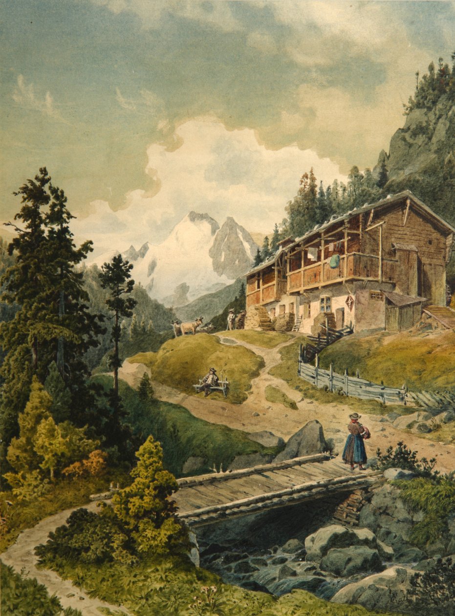 Paysage alpin avec un pont - Ferdinand Gatt