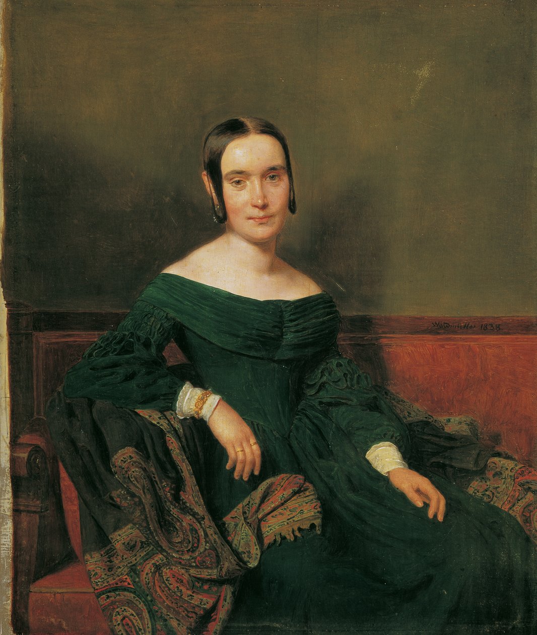 Dame en robe vert cinabre - Ferdinand Georg Waldmuller