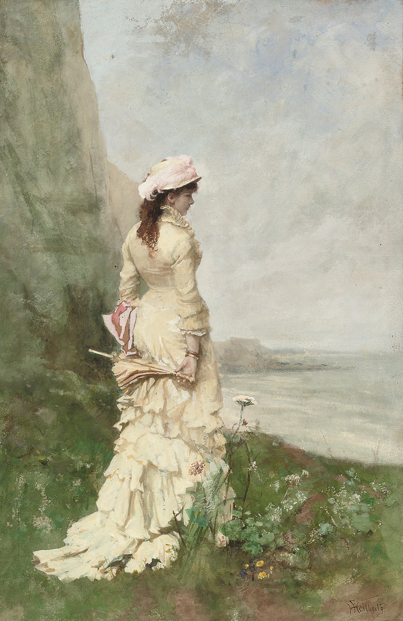 Une élégante dame près de la mer - Ferdinand Heilbuth