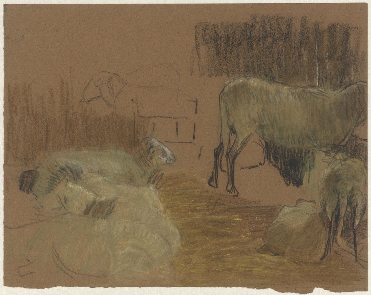 Moutons dans une étable - Ferdinand Oldewelt