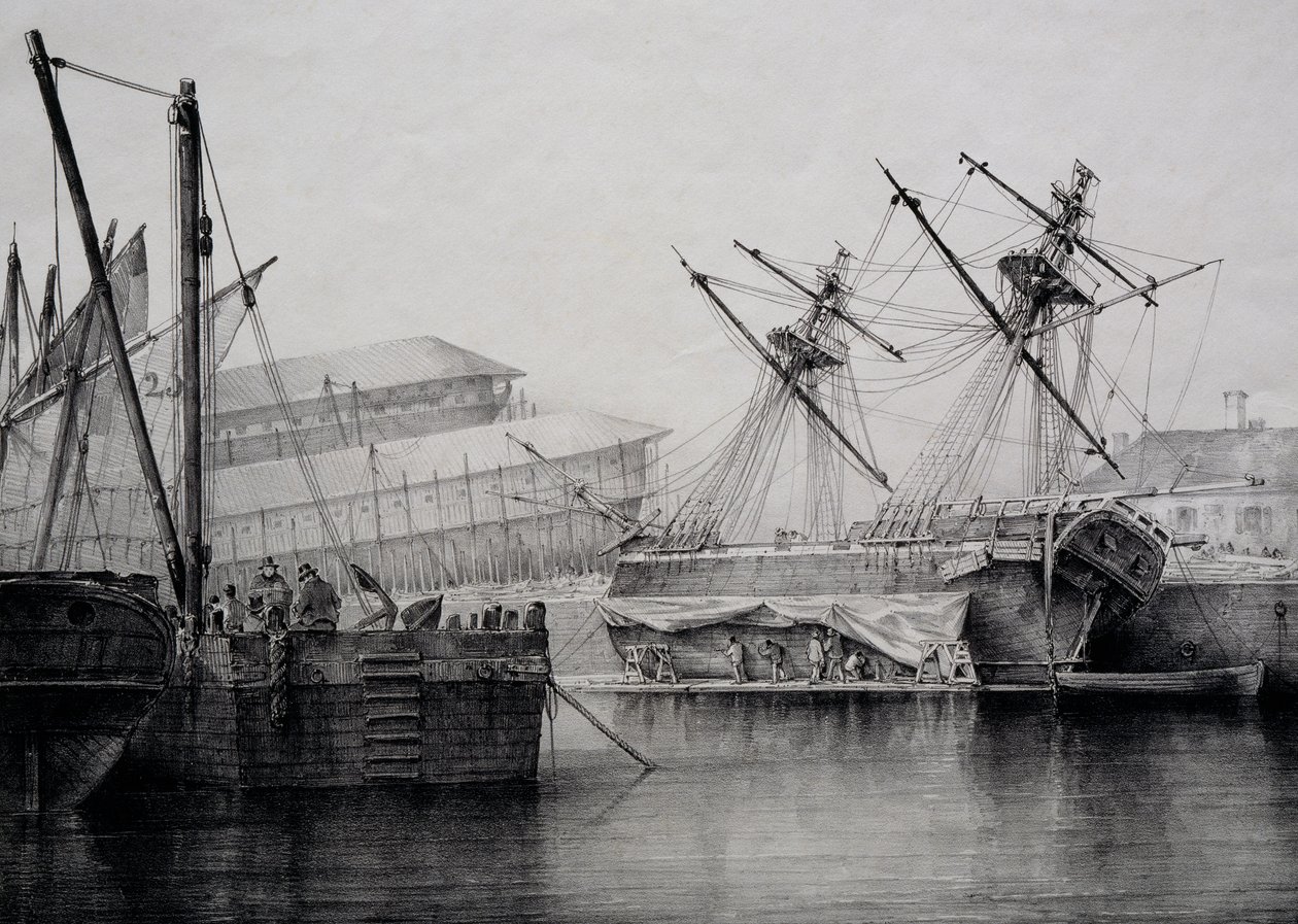 Brigantine, lithographie par Ferdinand Perrot - Ferdinand Victor Perrot