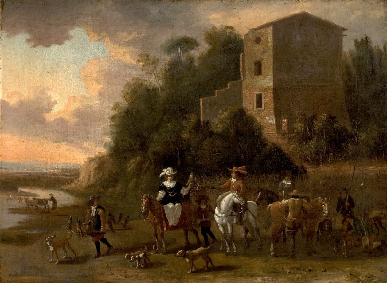 Partie de fauconnerie - Flemish School