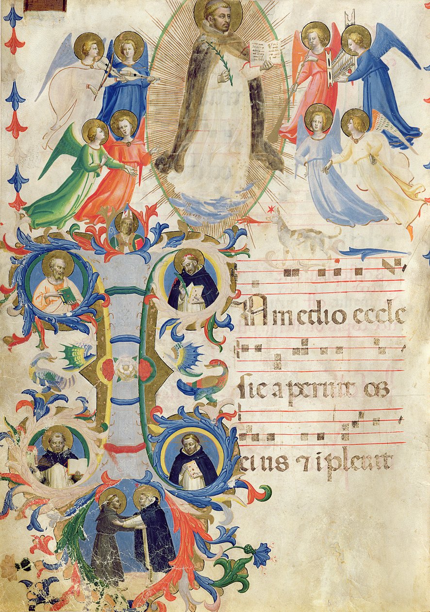 Ms 558 f.67v Page représentant Saint Dominique et une initiale historiée 