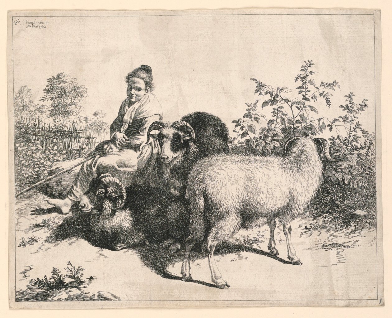 Jeune bergère surveillant des moutons - Francesco Londonio