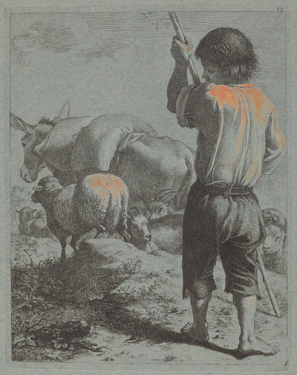 Berger avec âne, moutons et chèvre, 1759 - Francesco Londonio
