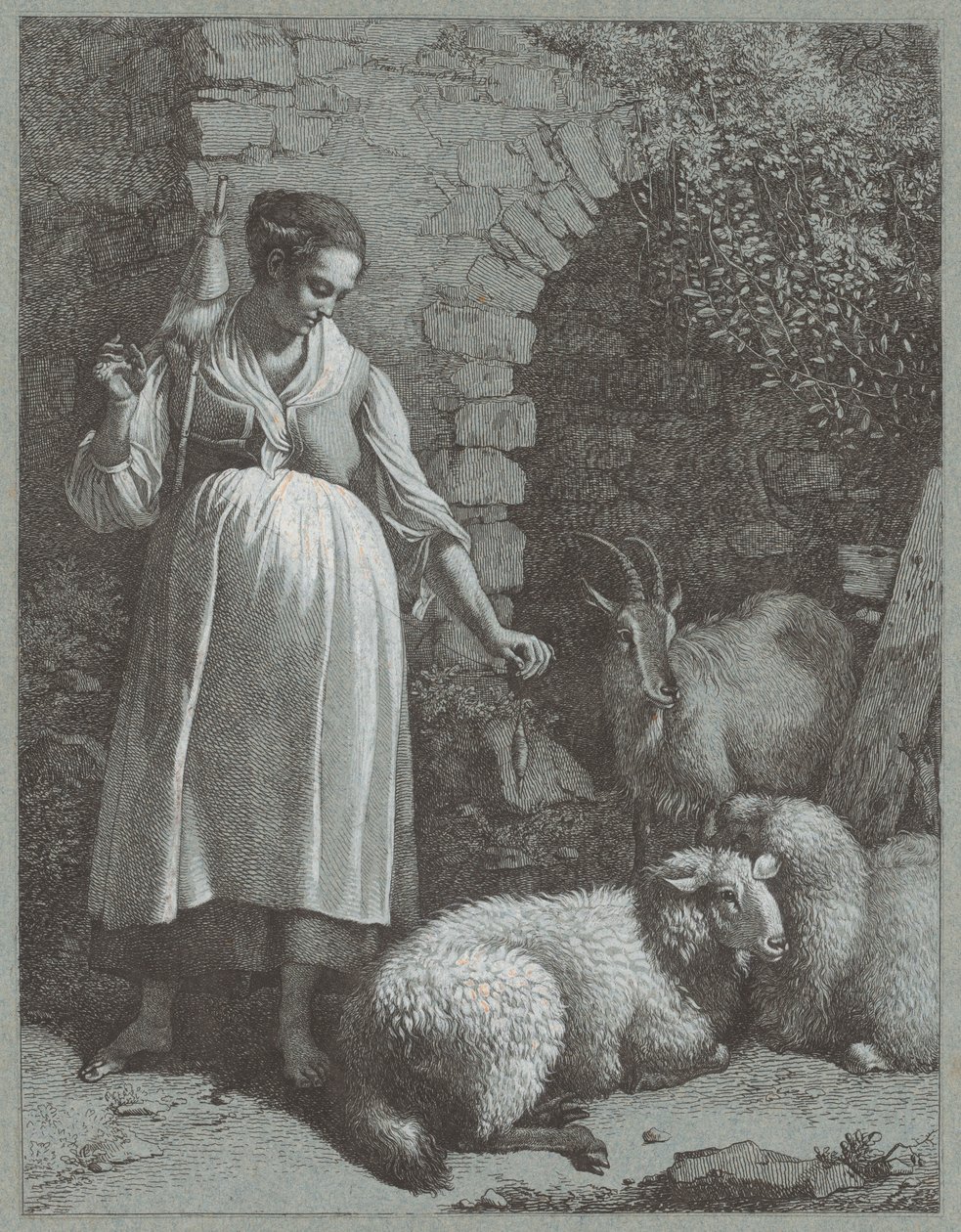 Femme filant du fil près d