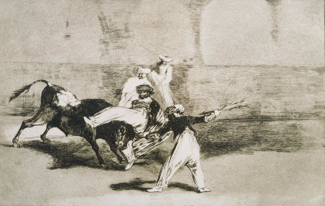 Un Maure attrapé par le taureau... de La Tauromachie - Francisco de Goya