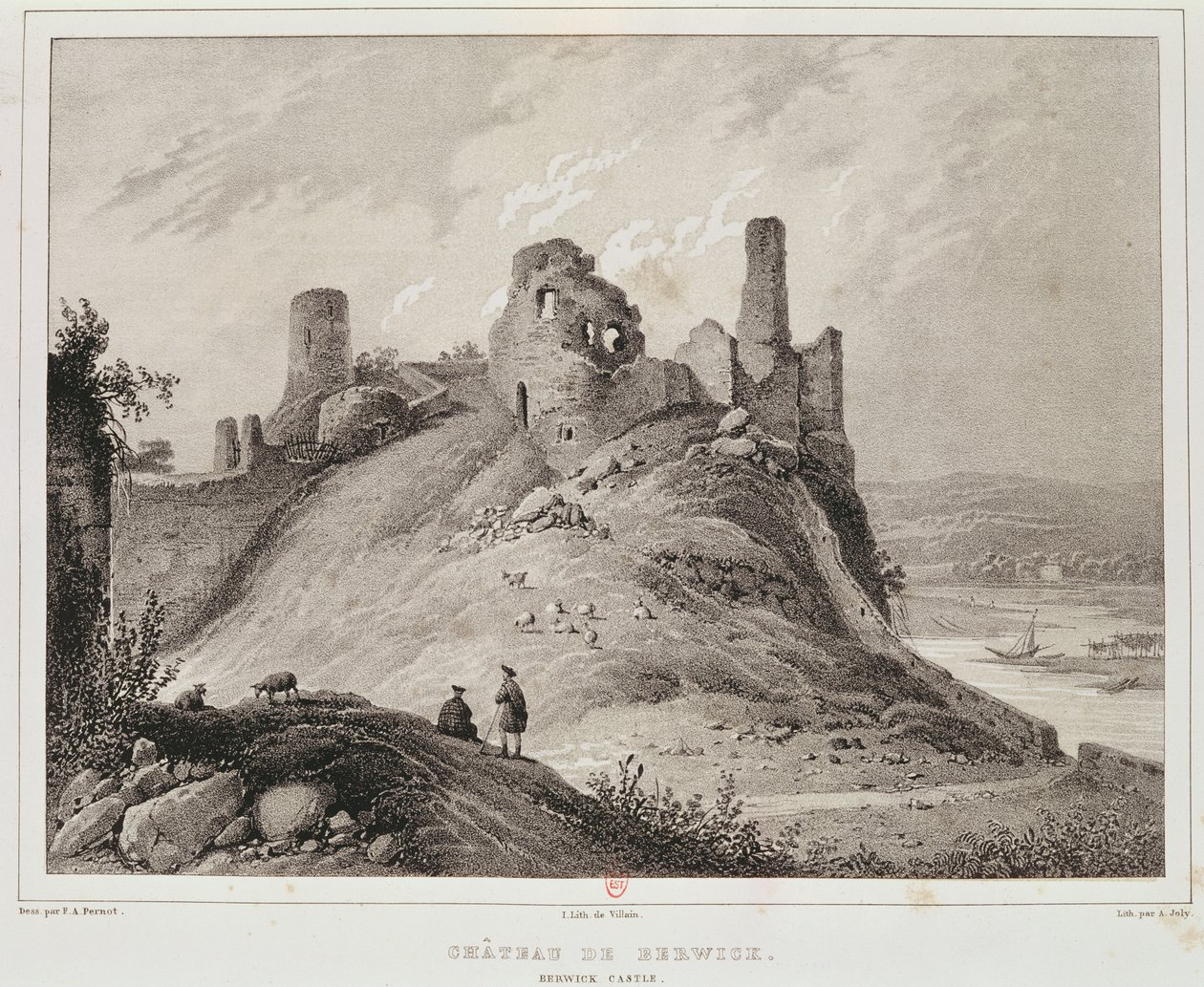 Vue du château de Berwick, Berwick-upon-Tweed, gravé par Villain - Francois Alexandre Pernot