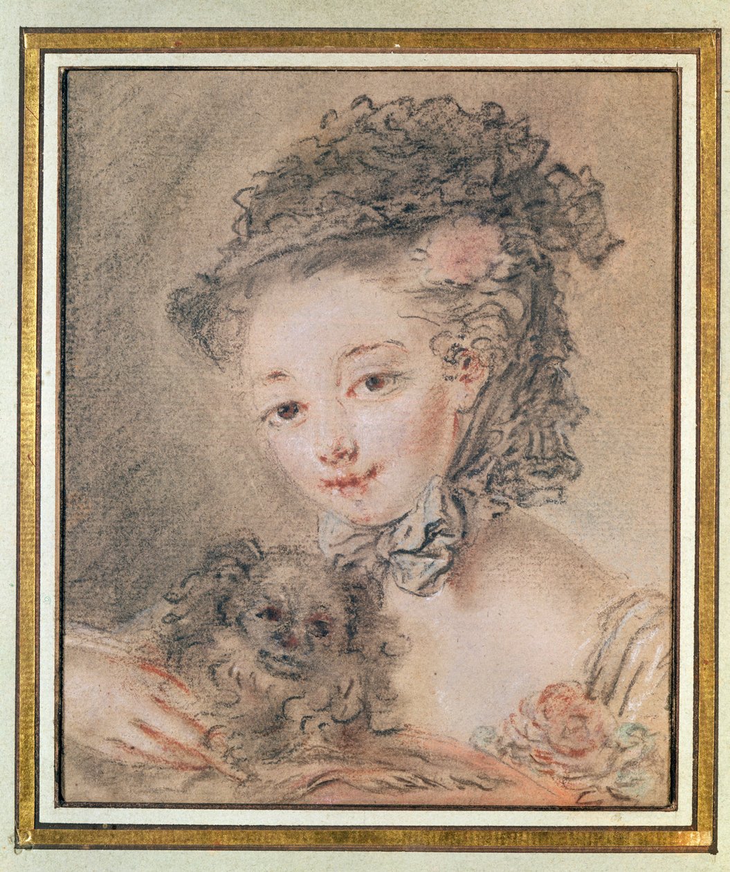 Jeune fille avec un petit chien - François Boucher