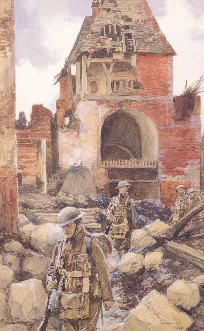 Soldats britanniques dans les ruines de Péronne, 1917 - Francois Flameng
