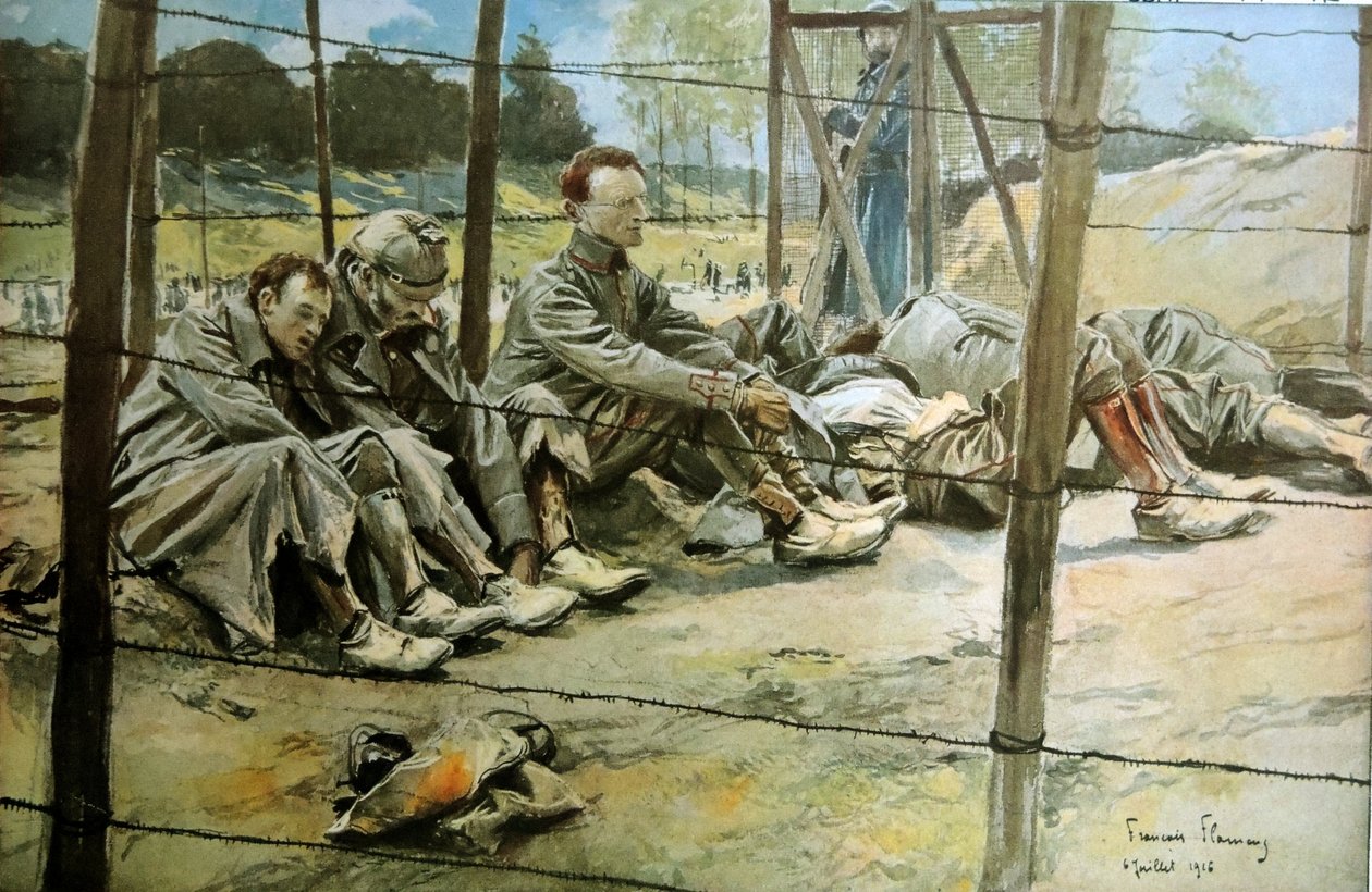 Officiers allemands, prisonniers de guerre dans un camp de prisonniers français - Francois Flameng