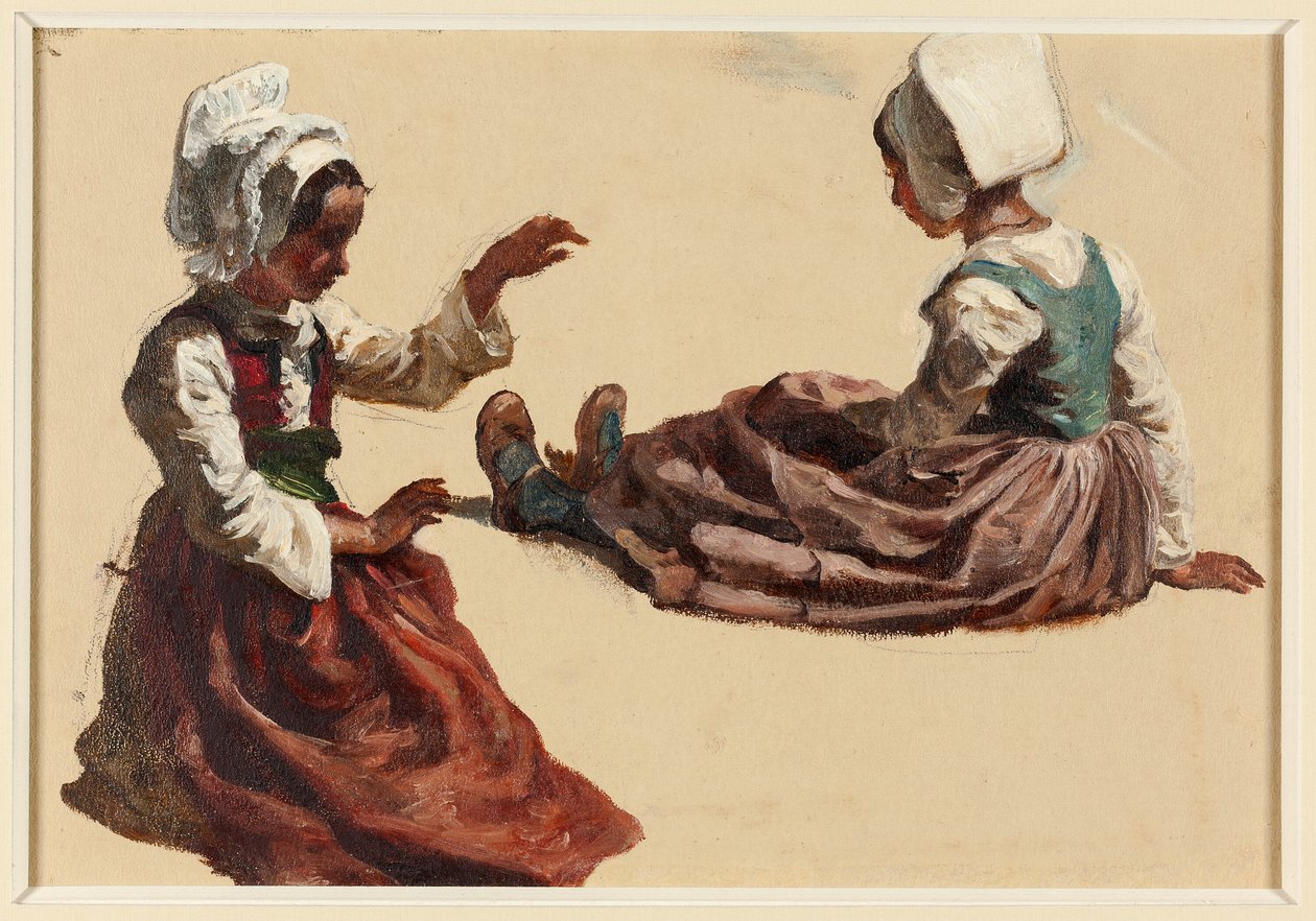 Deux filles en costume régional - Francois Hippolyte Lalaisse