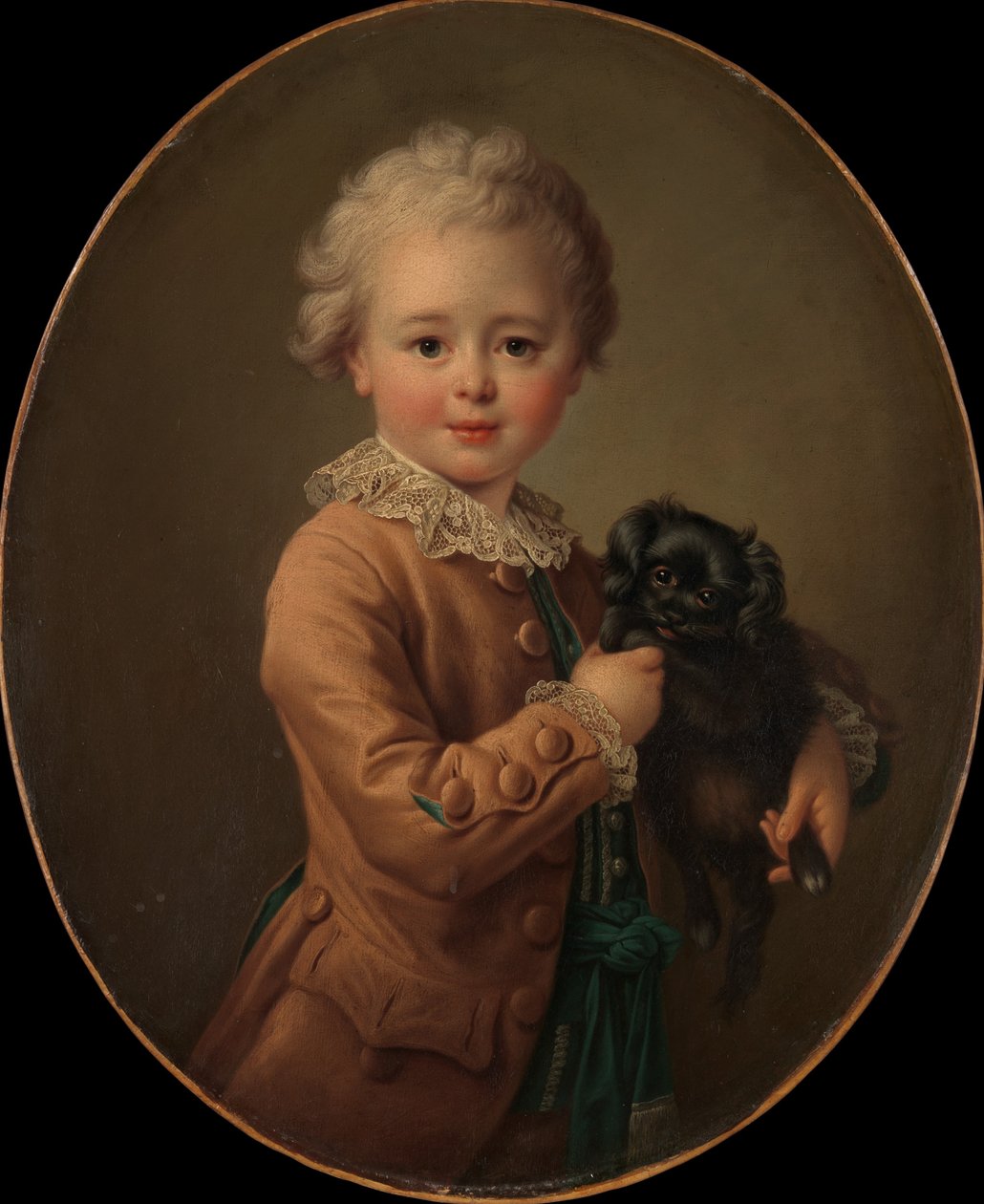 Garçon avec un épagneul noir - Francois Hubert Drouais