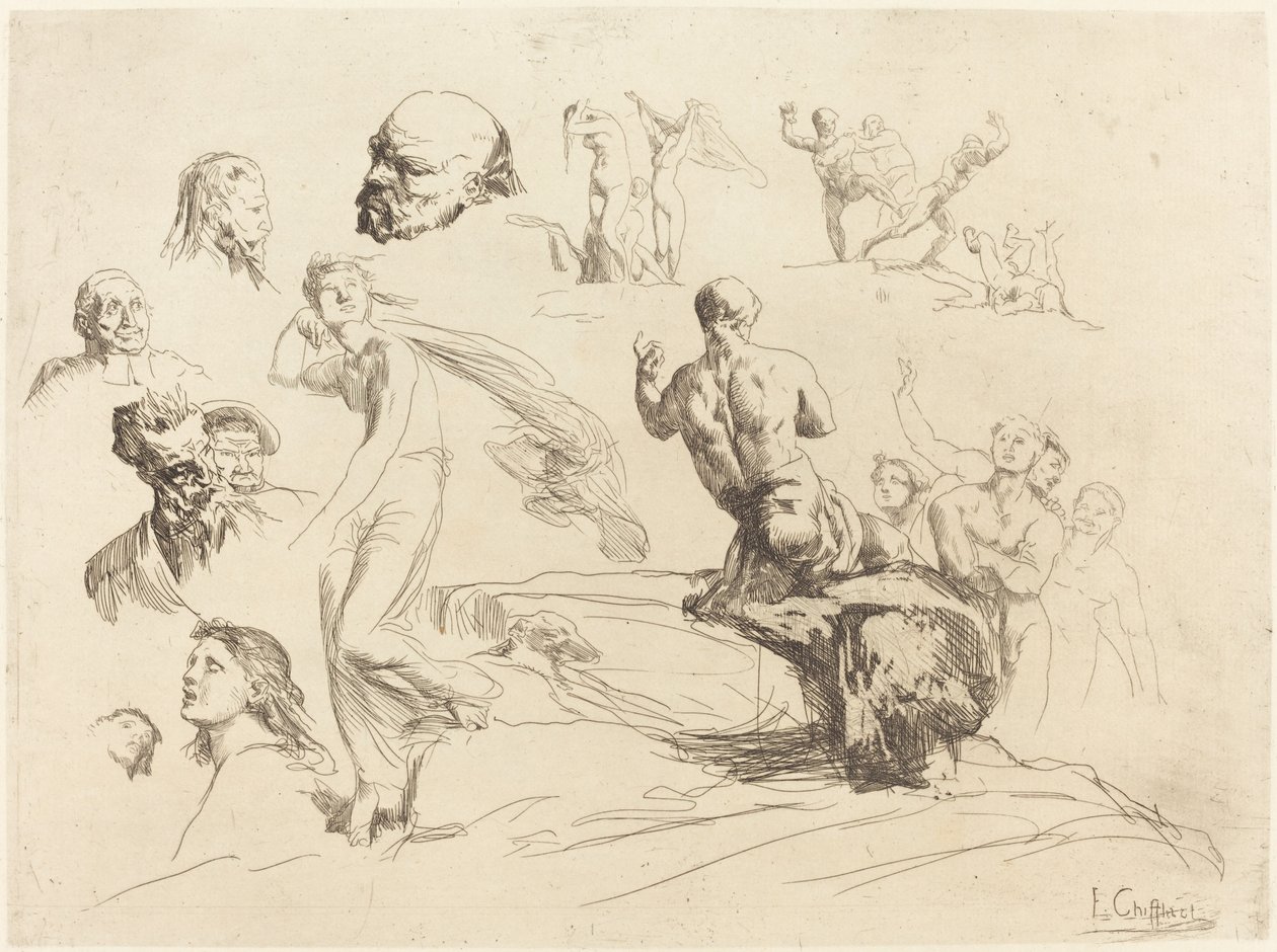 Feuille de croquis - Francois Nicolas Chifflart