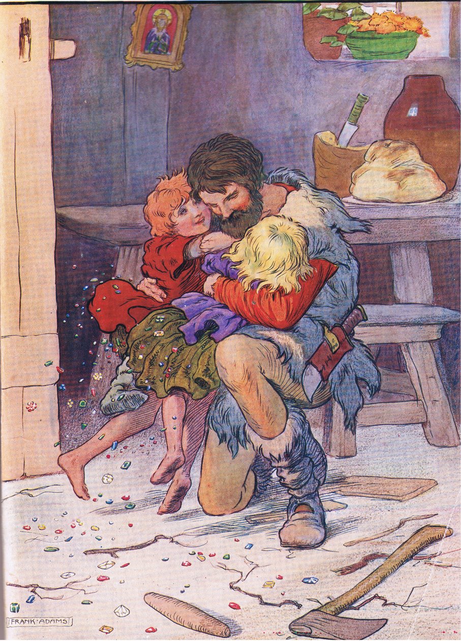 Ils se jetèrent dans les bras de leur père, de Hansel et Gretel publié par Blackie & Son Limited, vers 1940 - Frank Adams