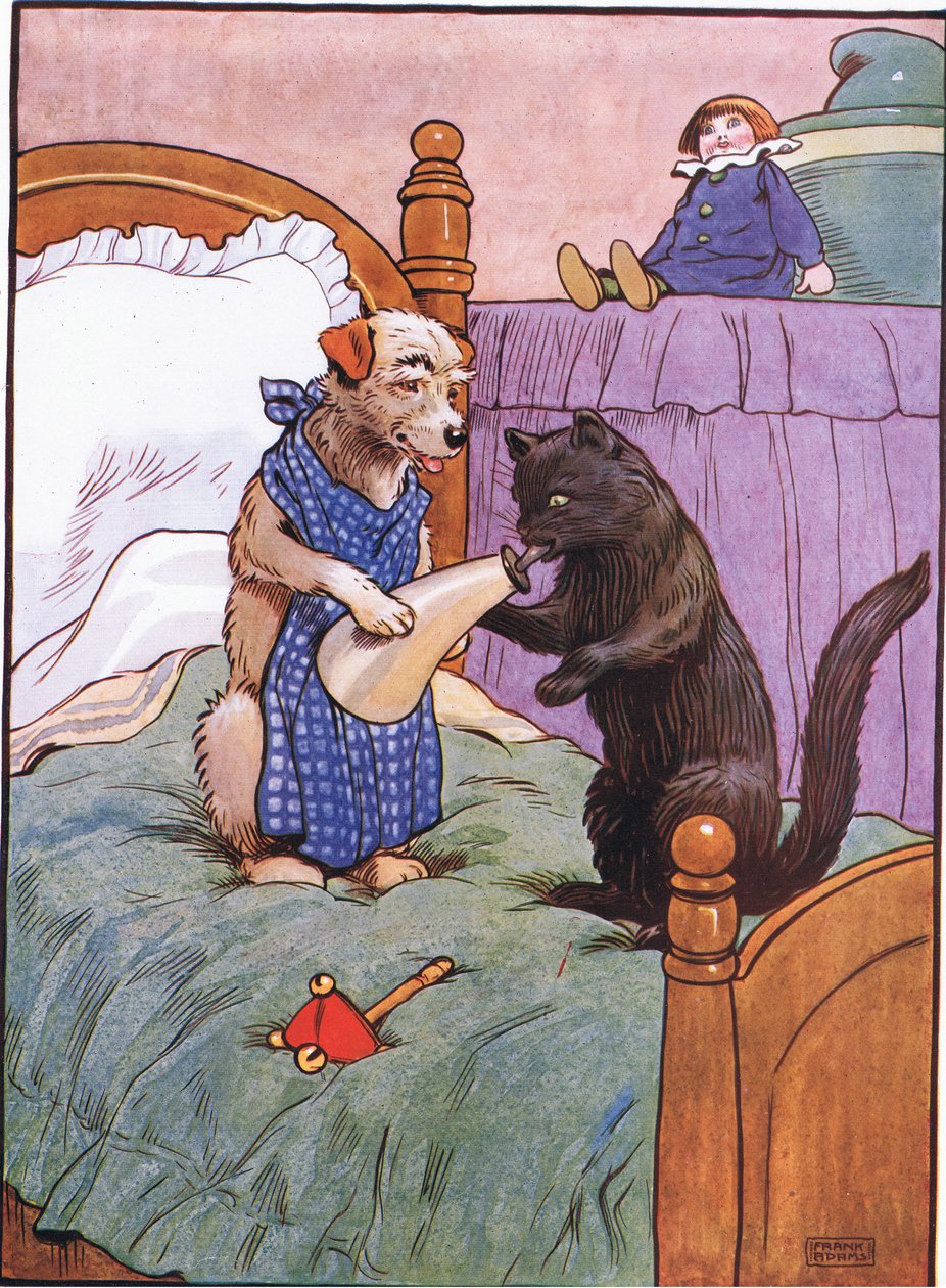 Elle est allée chez le chapelier pour lui acheter un chapeau, quand elle est revenue, il nourrissait le chat, années 1930 - Frank Adams