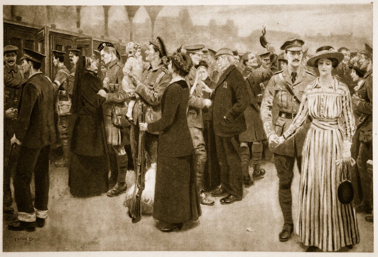 Le moment des adieux : une scène touchante à la gare Victoria pendant la guerre, 1915 - Frank Dadd