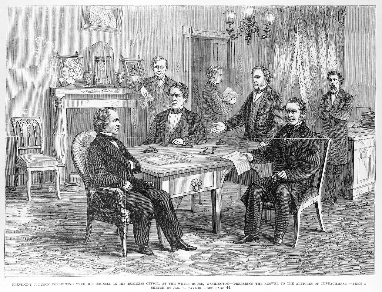 Le président Johnson (1808-75) consultant ses avocats, de 