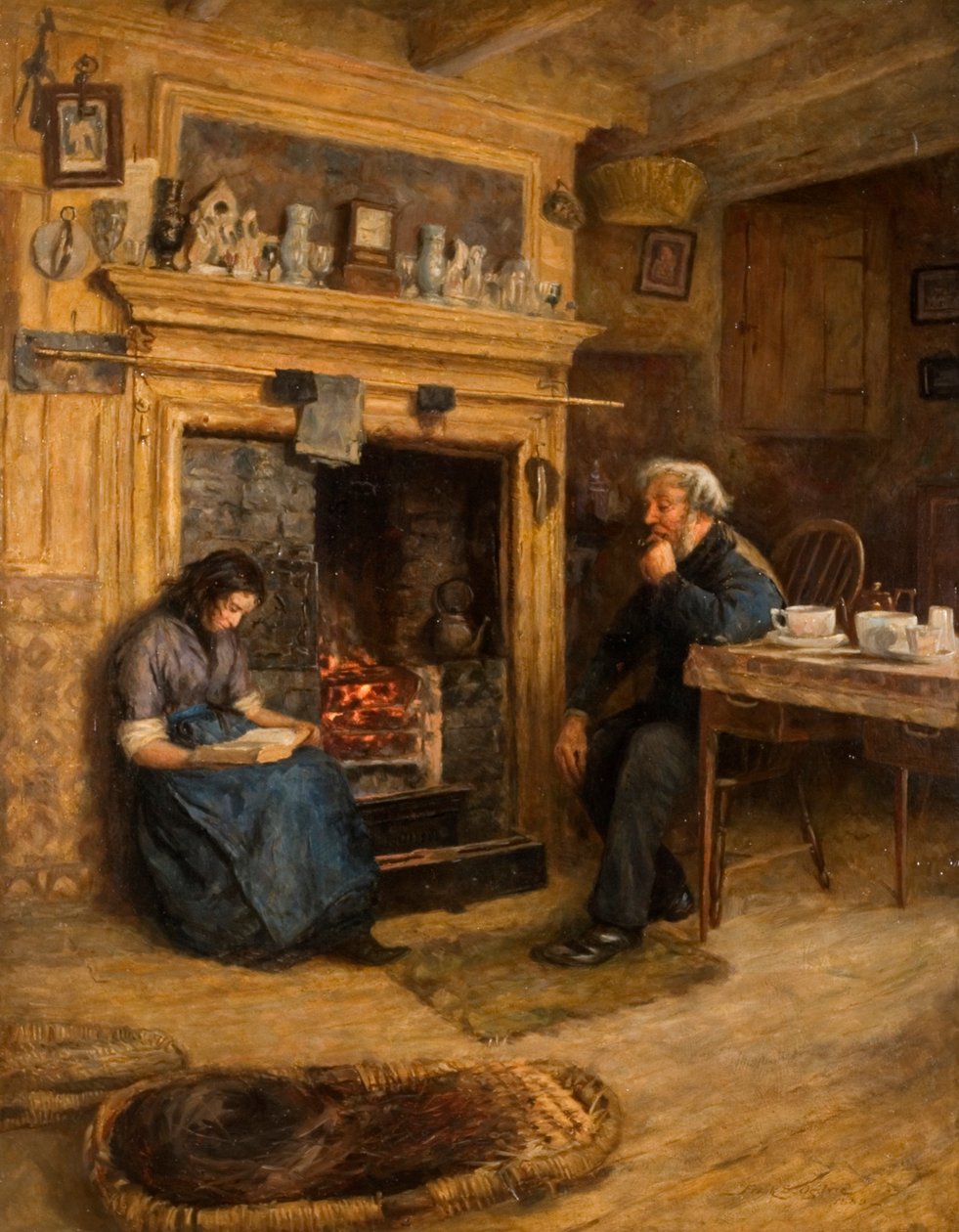 Intérieur, femme lisant à un vieil homme, 1889 - Frank Stanley Ogilvie