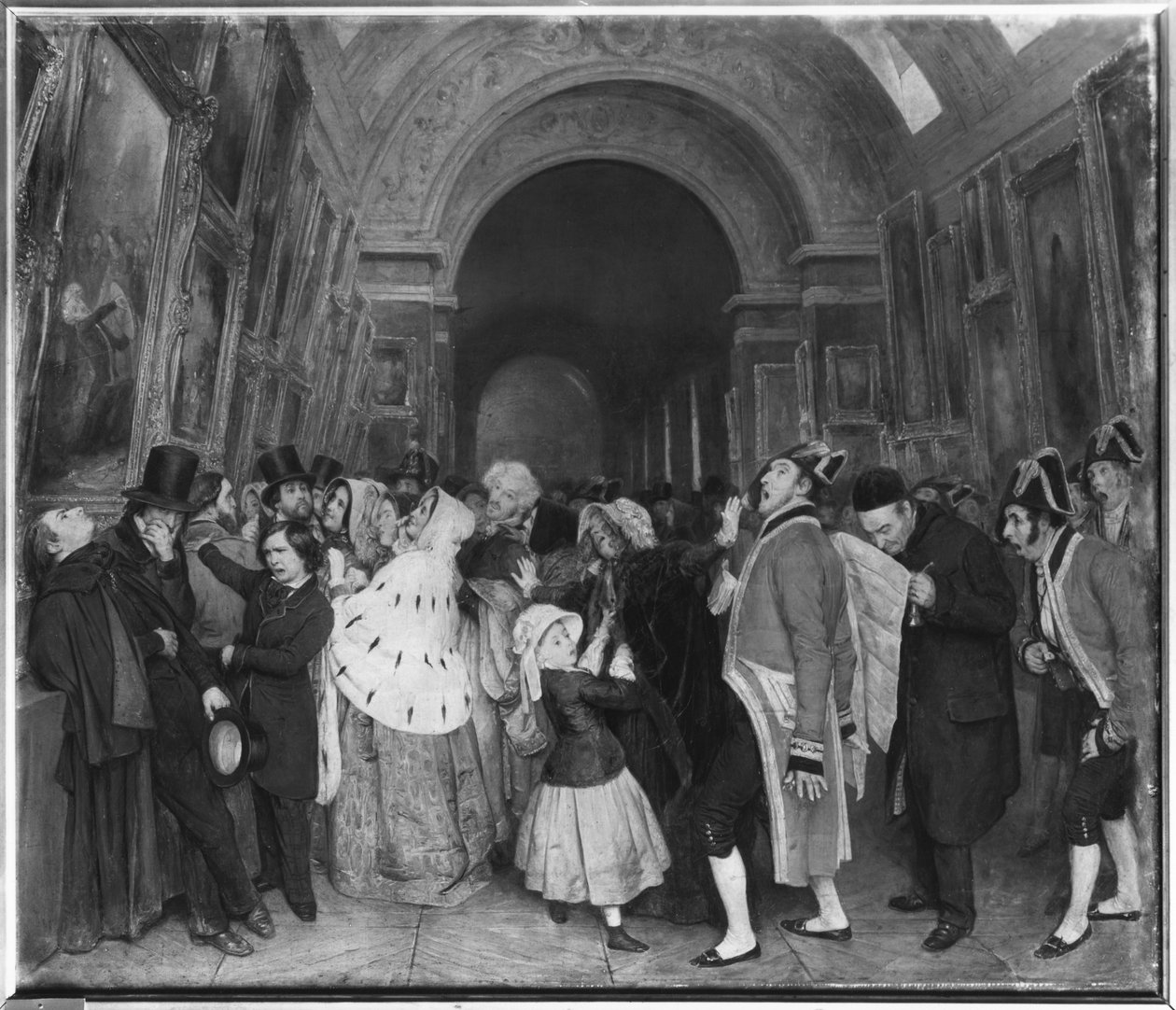 Quatre heures, également connu sous le nom de Fermeture du Salon annuel de peinture partiellement installé alors dans la Grande Galerie du Louvre, vers 1847 - François Auguste Biard