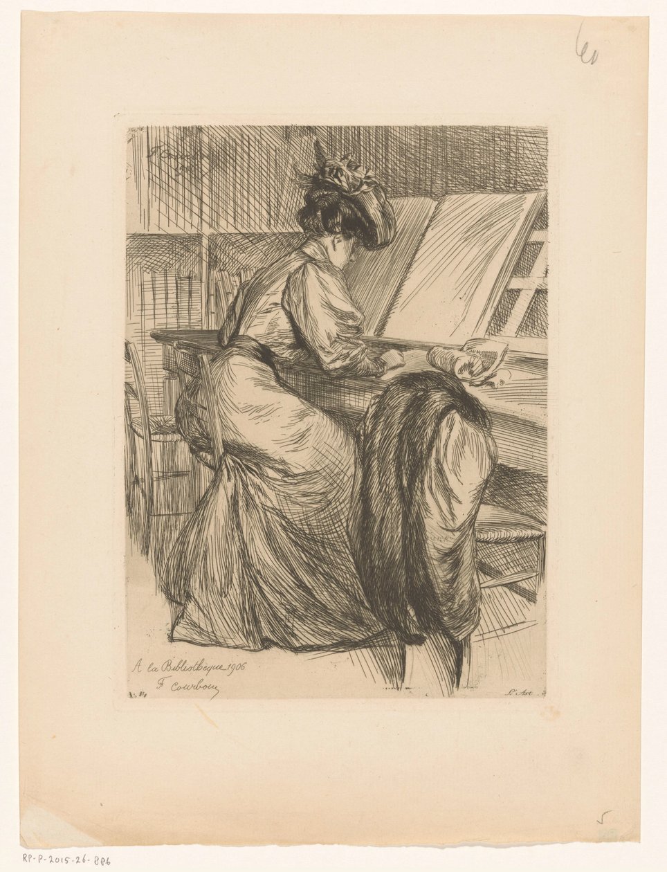Femme lisant dans une bibliothèque - François Courboin
