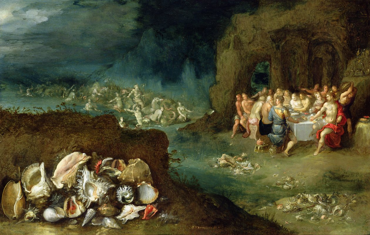 Nature morte de coquillages avec le Festin des dieux, c.1615 - Frans II Francken the Younger