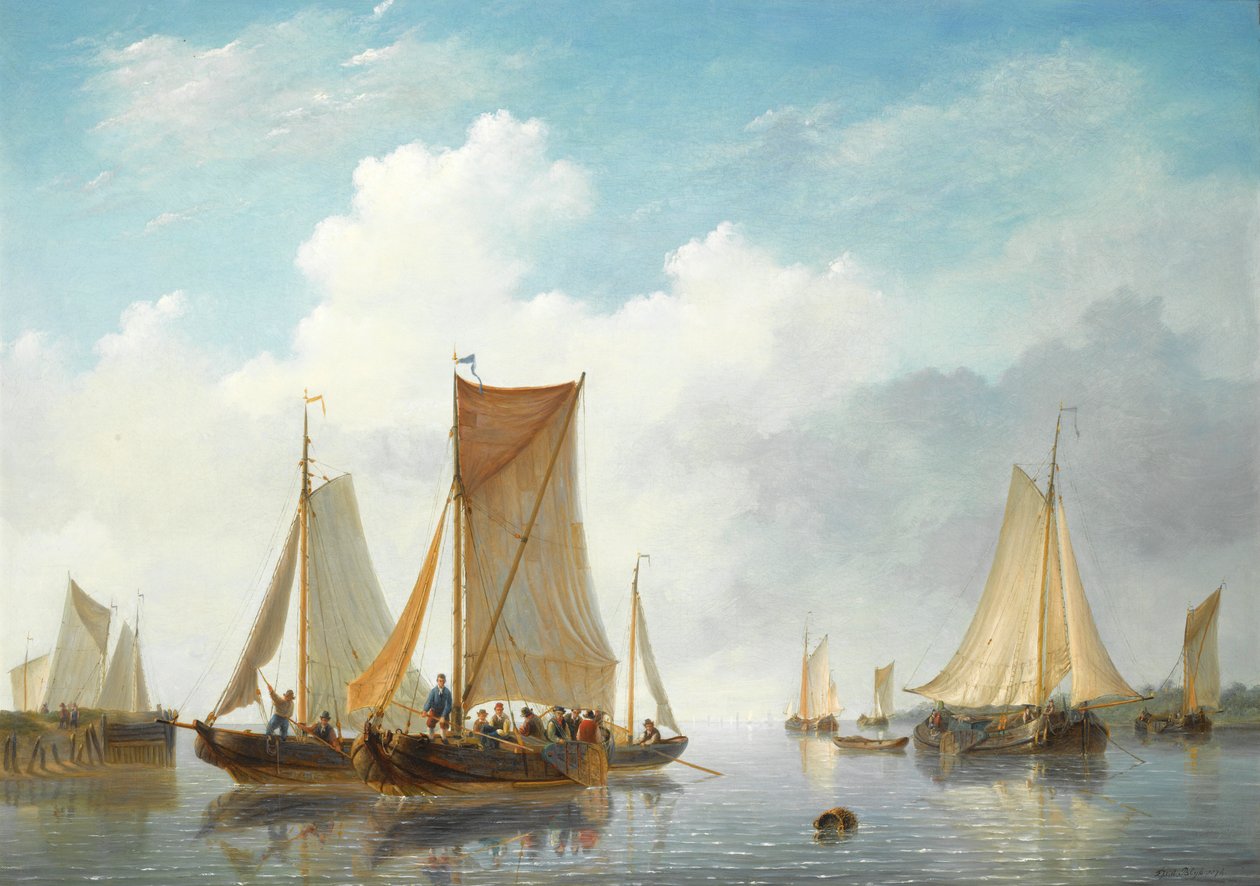 Embouchure avec des navires dans des eaux calmes - Frans Jacobus van den Blijk
