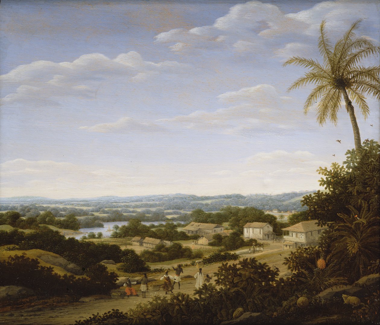 Paysage brésilien avec des indigènes sur une route menant à un village, 1665 - Frans Post