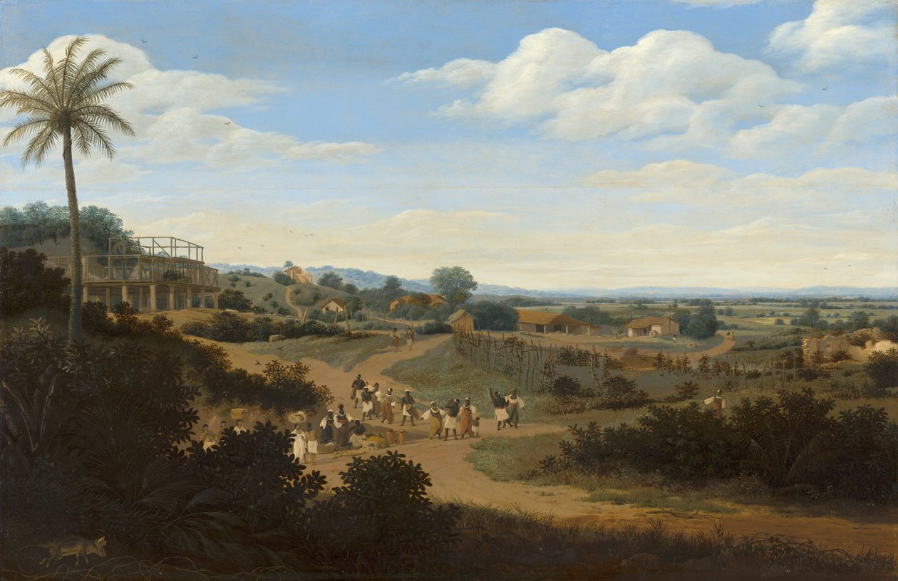 Paysage brésilien avec une maison en construction - Frans Post
