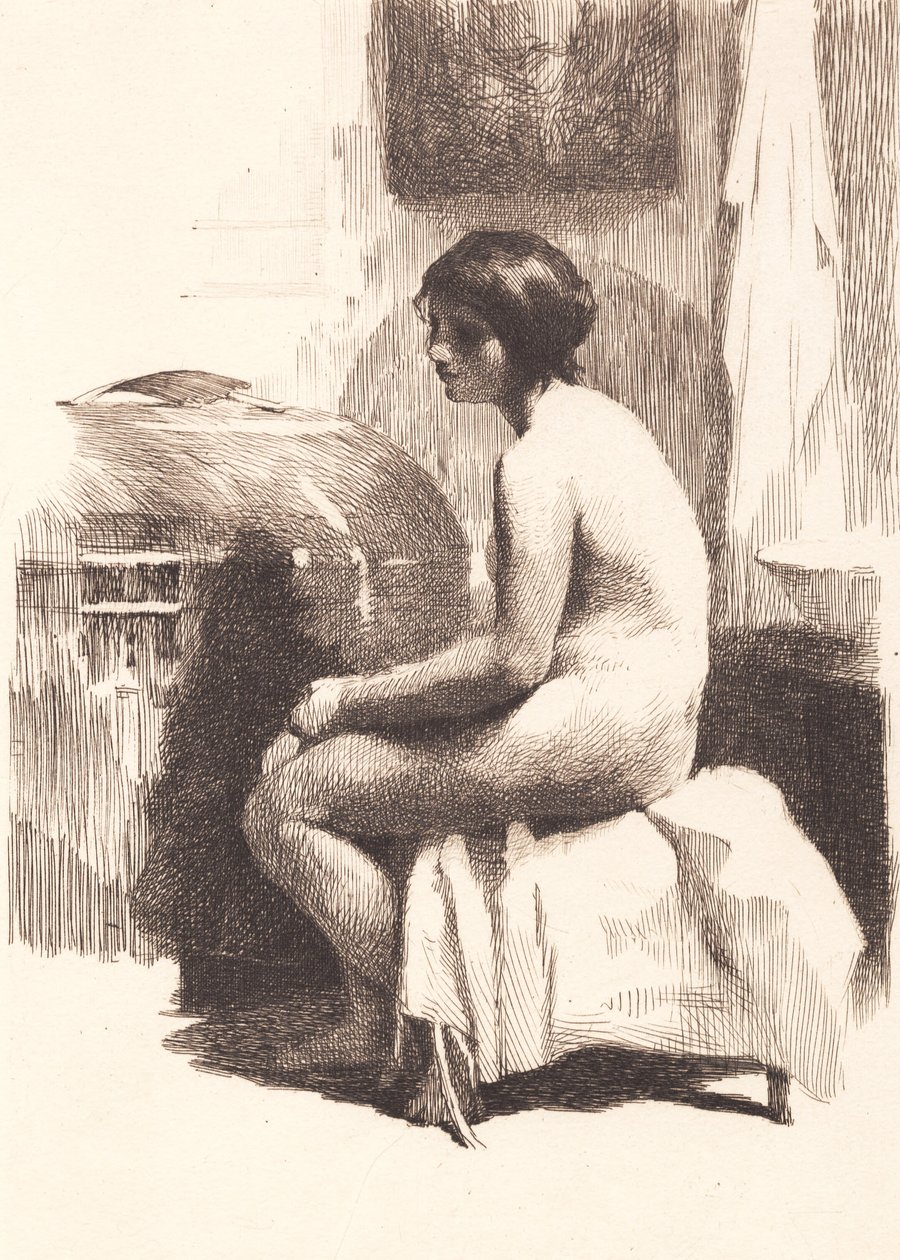 Modèle féminin nu, assis dans une pièce - Frans Schwartz