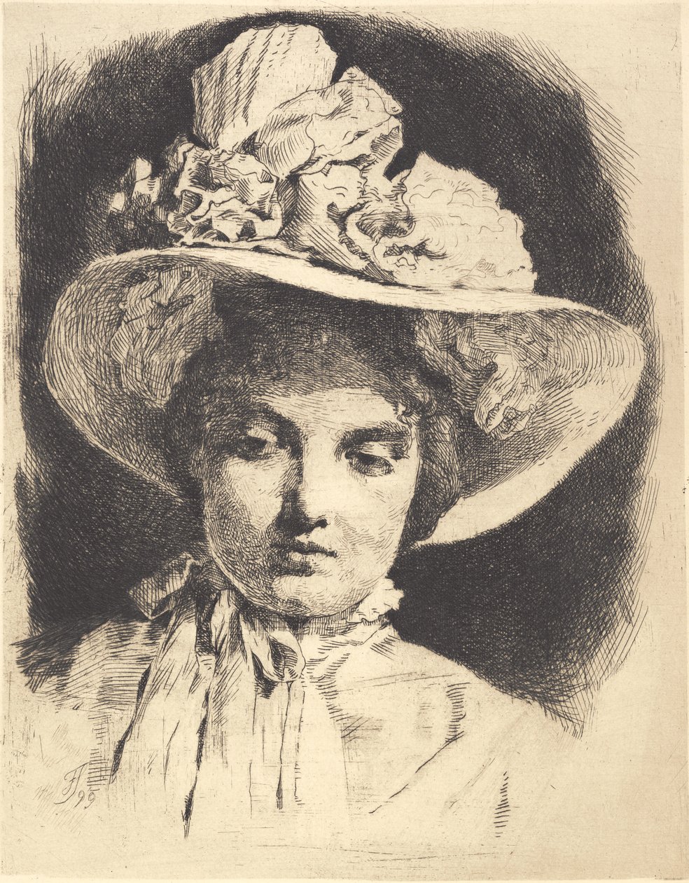 Jeune fille de face avec un chapeau à large bord - Frans Schwartz