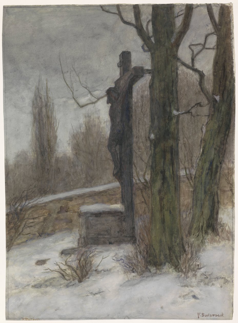 Crucifix dans une forêt enneigée - Frans Alexander Evert Lodewijk Smissaert