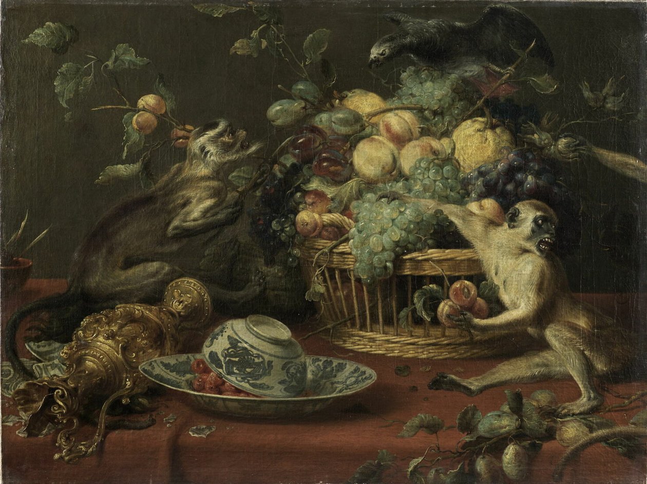 Singes et perroquet près d