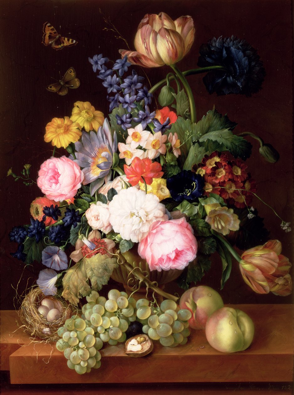 Fleurs et fruits avec un nid d