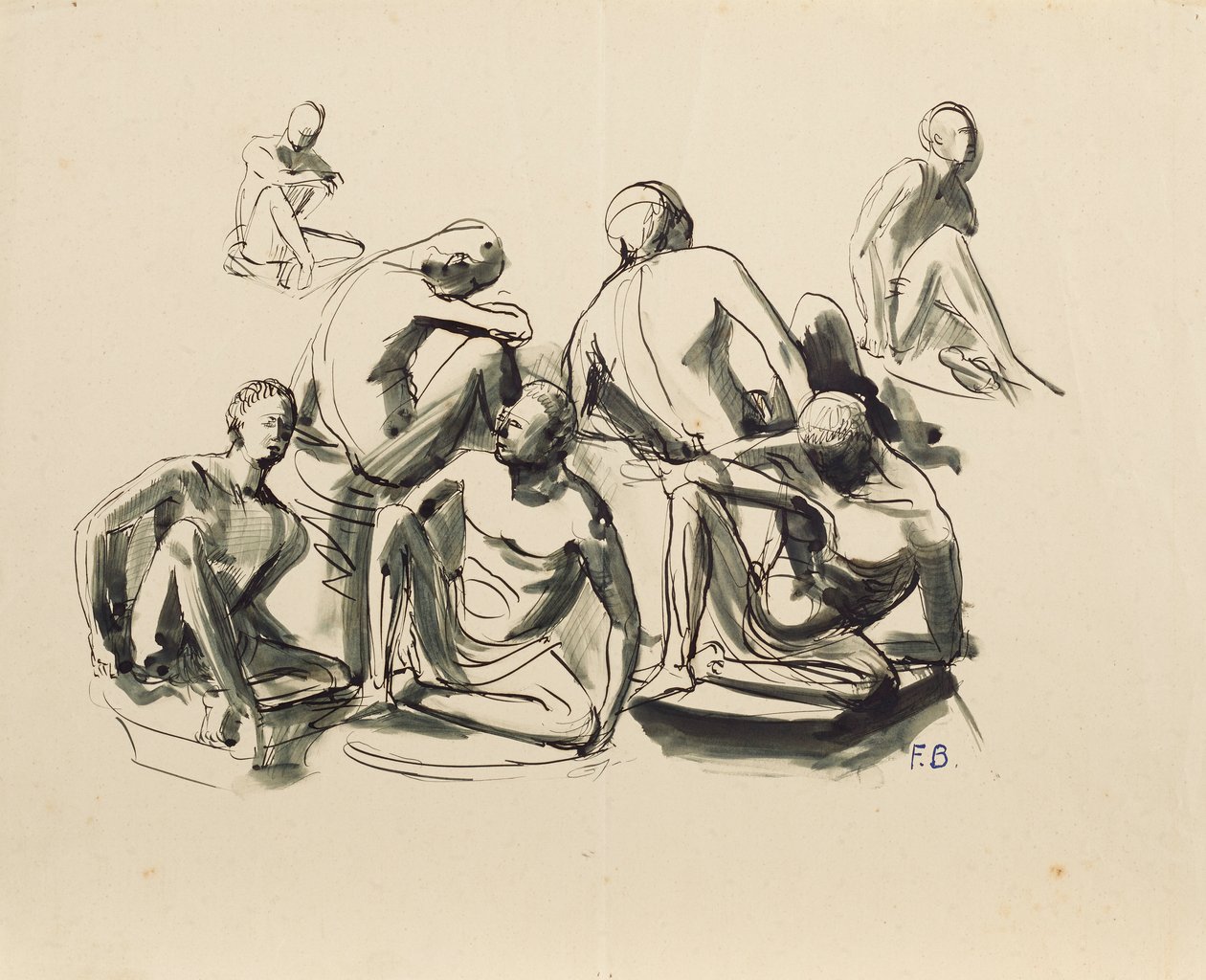 Sept jeunes hommes assis - Franz Barwig d. Ä.